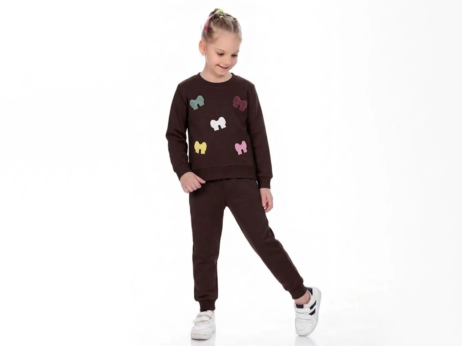 Toptan CMK Fiyonk Nakışlı 3 İp Şardonlu Kız Takım  Toptan Bebek Çocuk Giyim - Beniz Kids