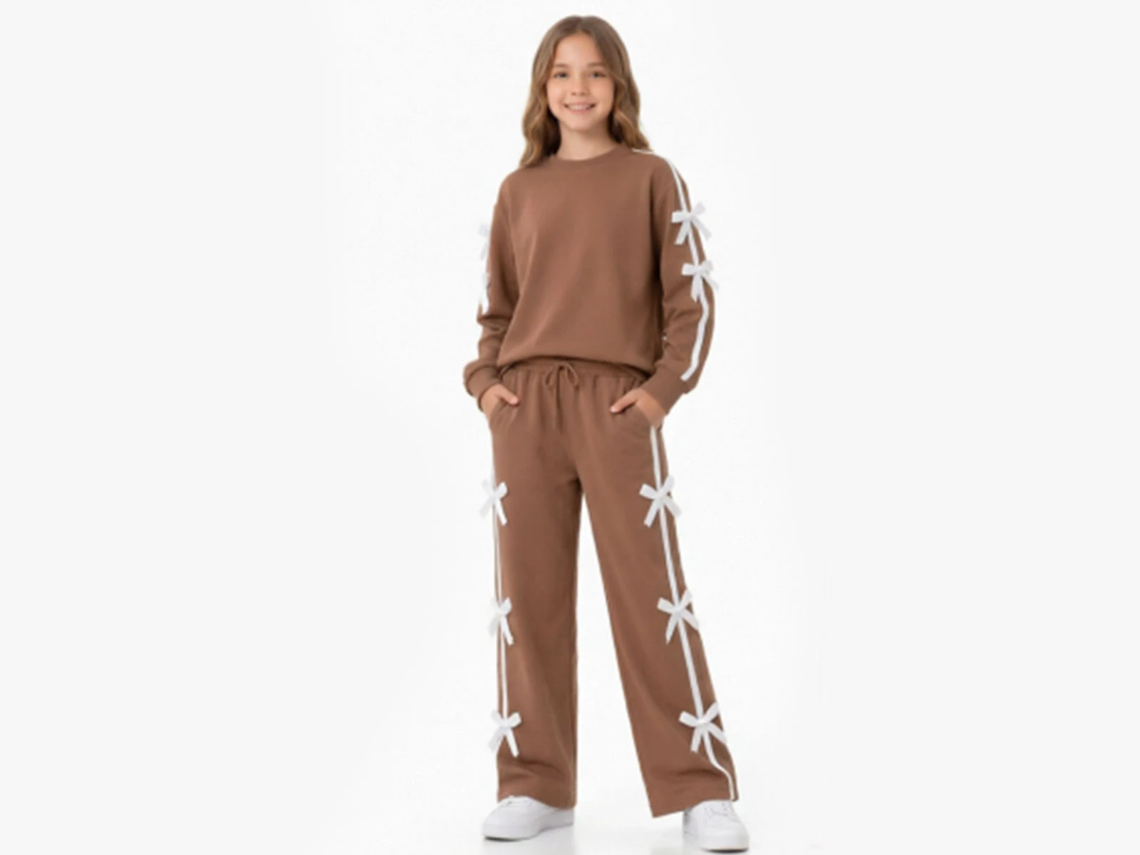Toptan GİYDROP Fiyonklu Çizgili Oysho Kız Takım  Toptan Bebek Çocuk Giyim - Beniz Kids