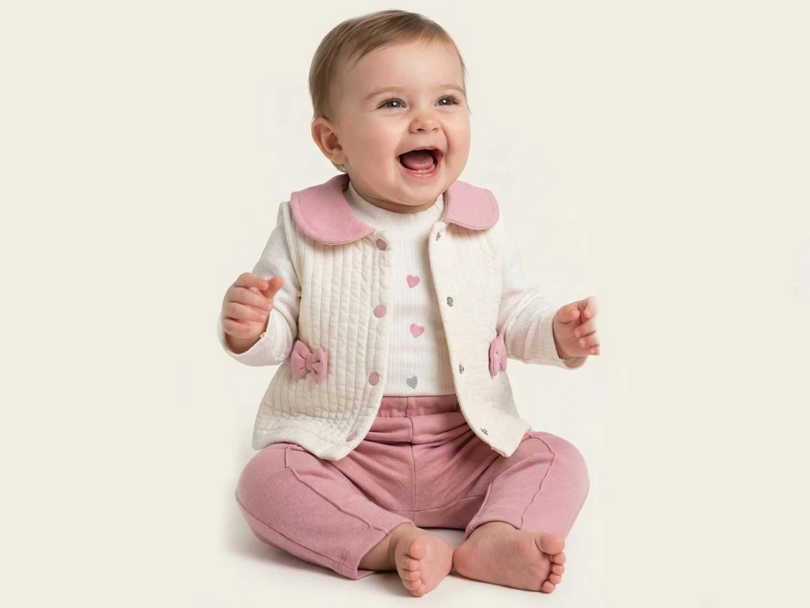Fiyonklu Kalpli Kız Bebe 3'lü Takım 