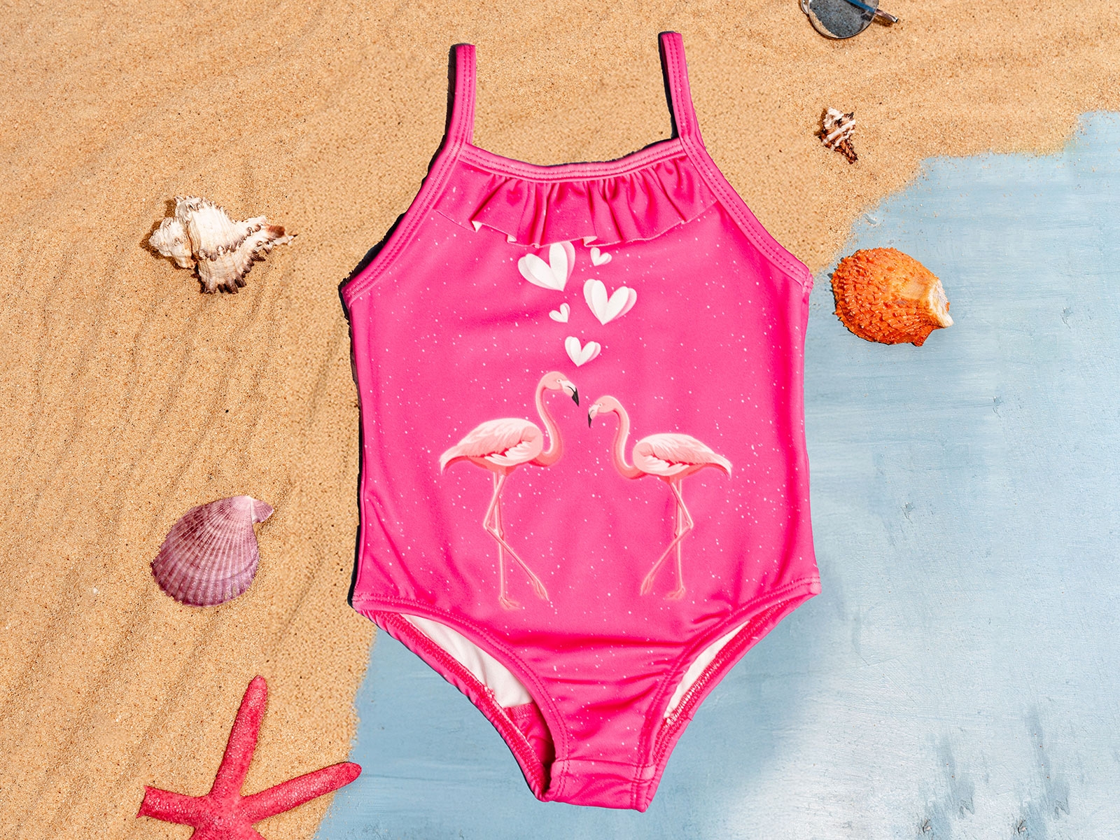 Flamingo Baskılı Kız Mayo