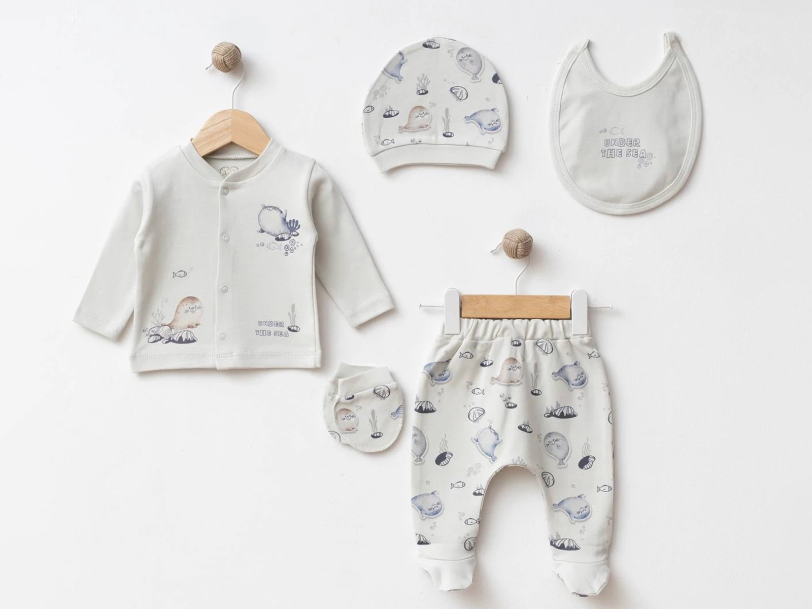 Fok Balık Desenli Erkek Bebe 5li Set