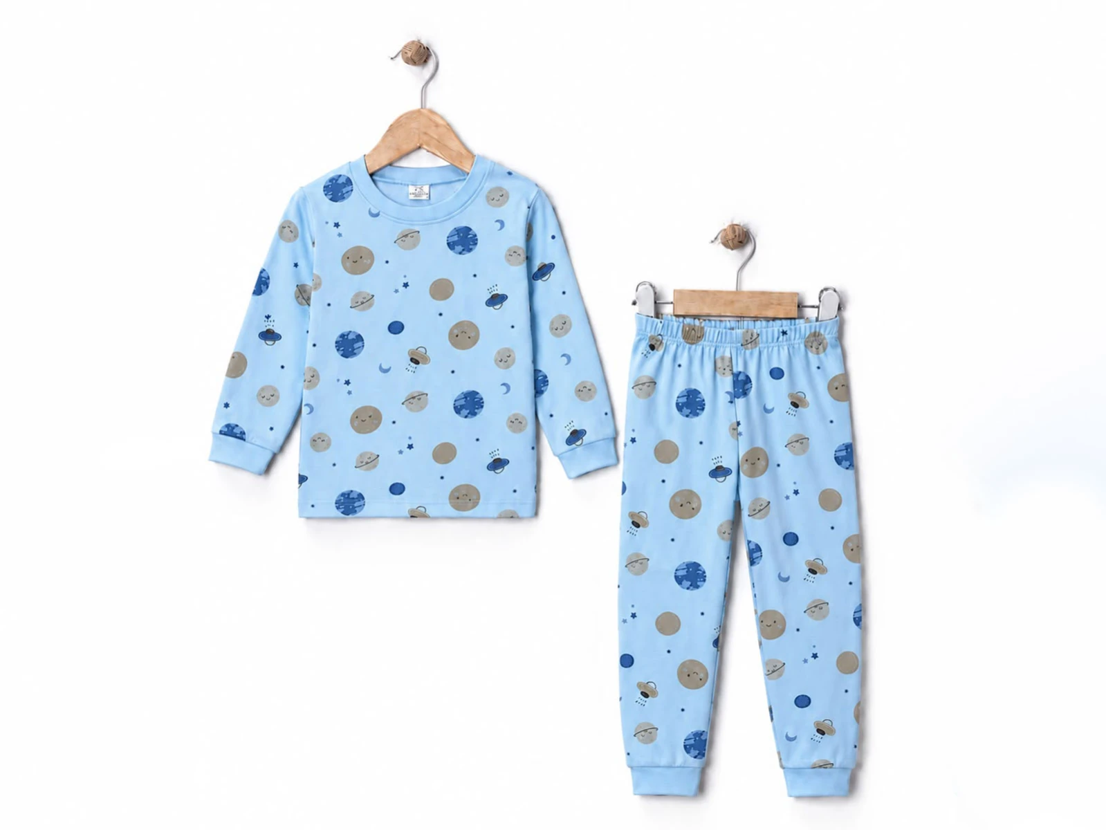 Toptan SÜPERMİNİ Gezegen Baskılı Erkek Çocuk Pijama Takımı Toptan Bebek Çocuk Giyim - Beniz Kids