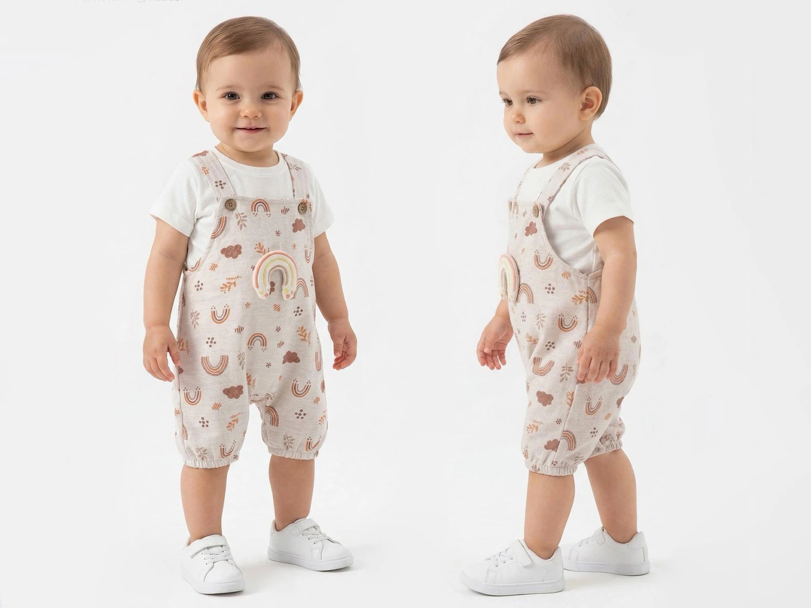 Gökkuşağı Desenli Bebe İkili Salopet Set