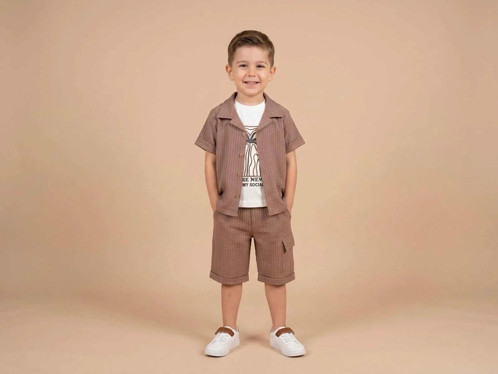 Toptan WEENY KİDS Gömlekli Üçlü Erkek Takım  Toptan Bebek Çocuk Giyim - Beniz Kids