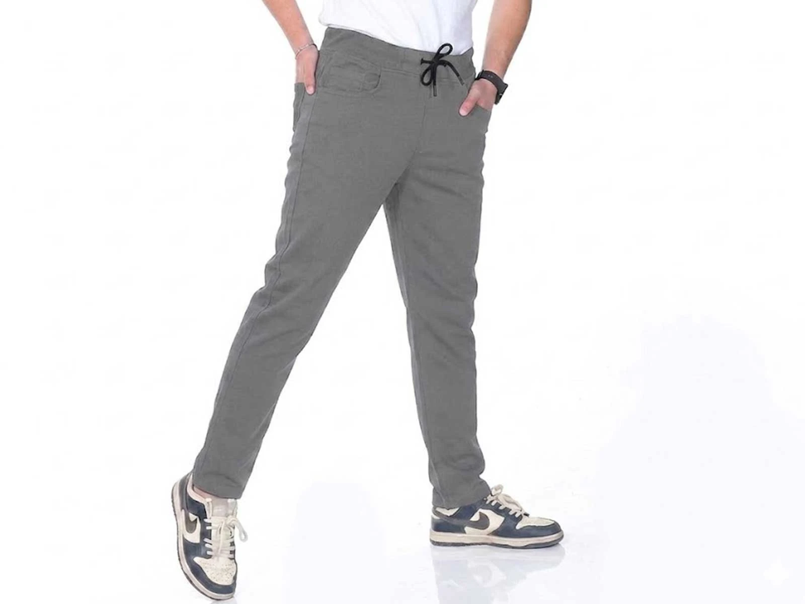 Gri Renk Düz Paça Unisex Keten Okul Pantolon 
