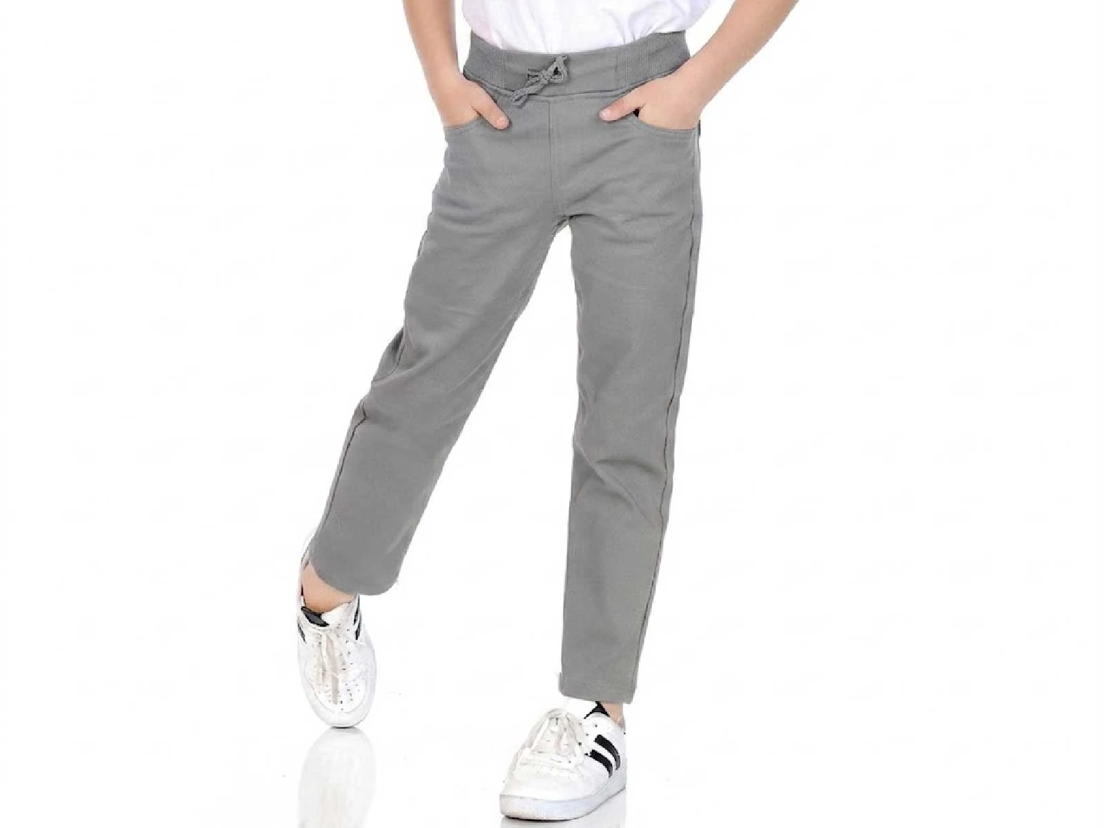 Gri Renk Düz Paça Unisex Keten Okul Pantolon 