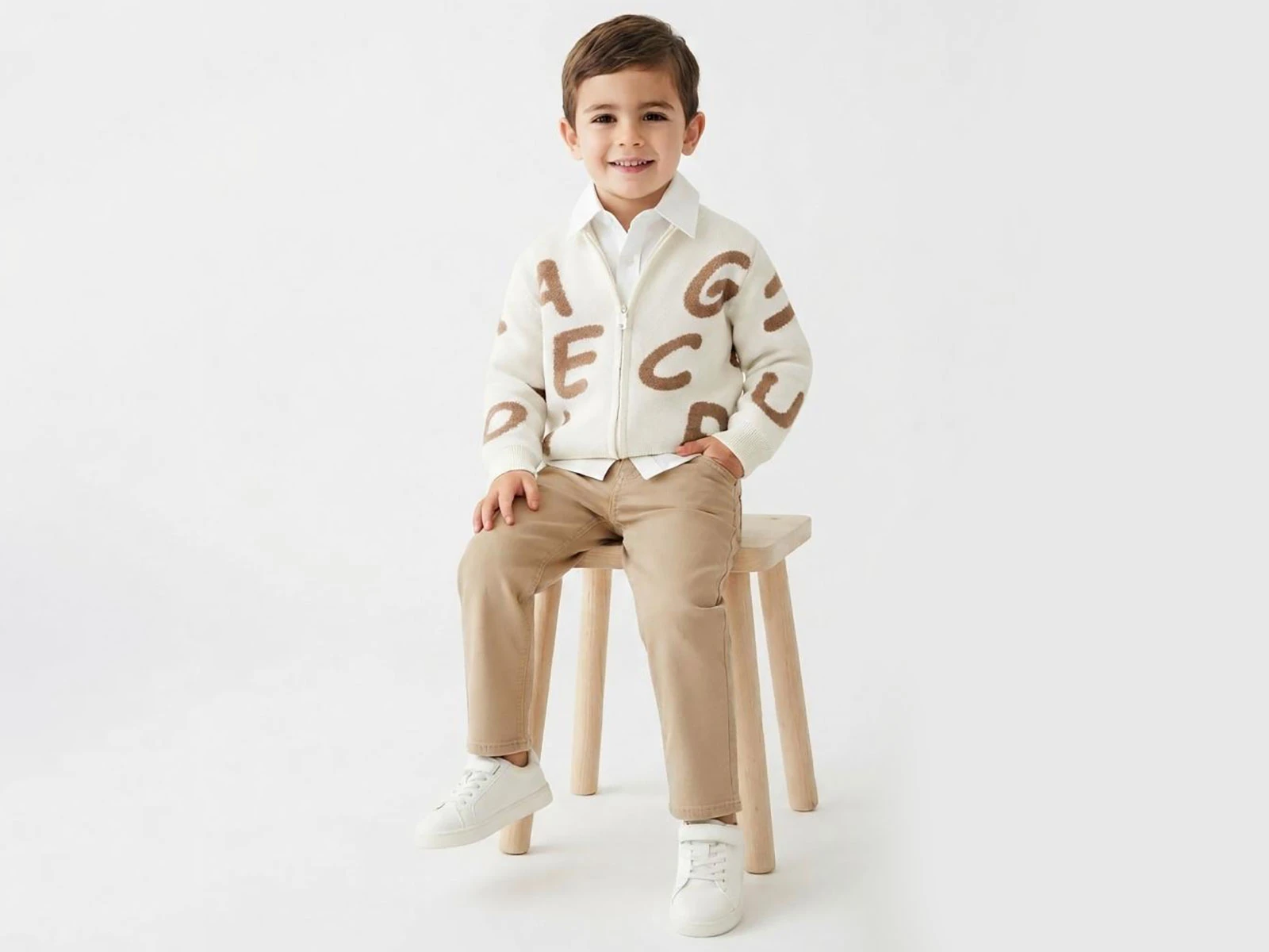 Toptan WEENY KİDS Harf Baskılı Triko Hırkalı Gömlekli Erkek Üçlü Takım  Toptan Bebek Çocuk Giyim - Beniz Kids