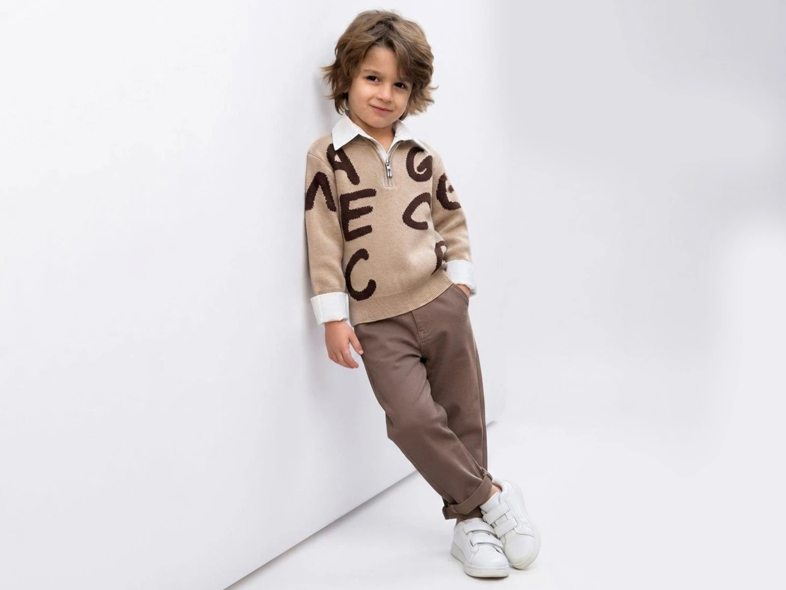 Toptan WEENY KİDS Harf Baskılı Trikolu Gömlekli Erkek Üçlü Takım  Toptan Bebek Çocuk Giyim - Beniz Kids