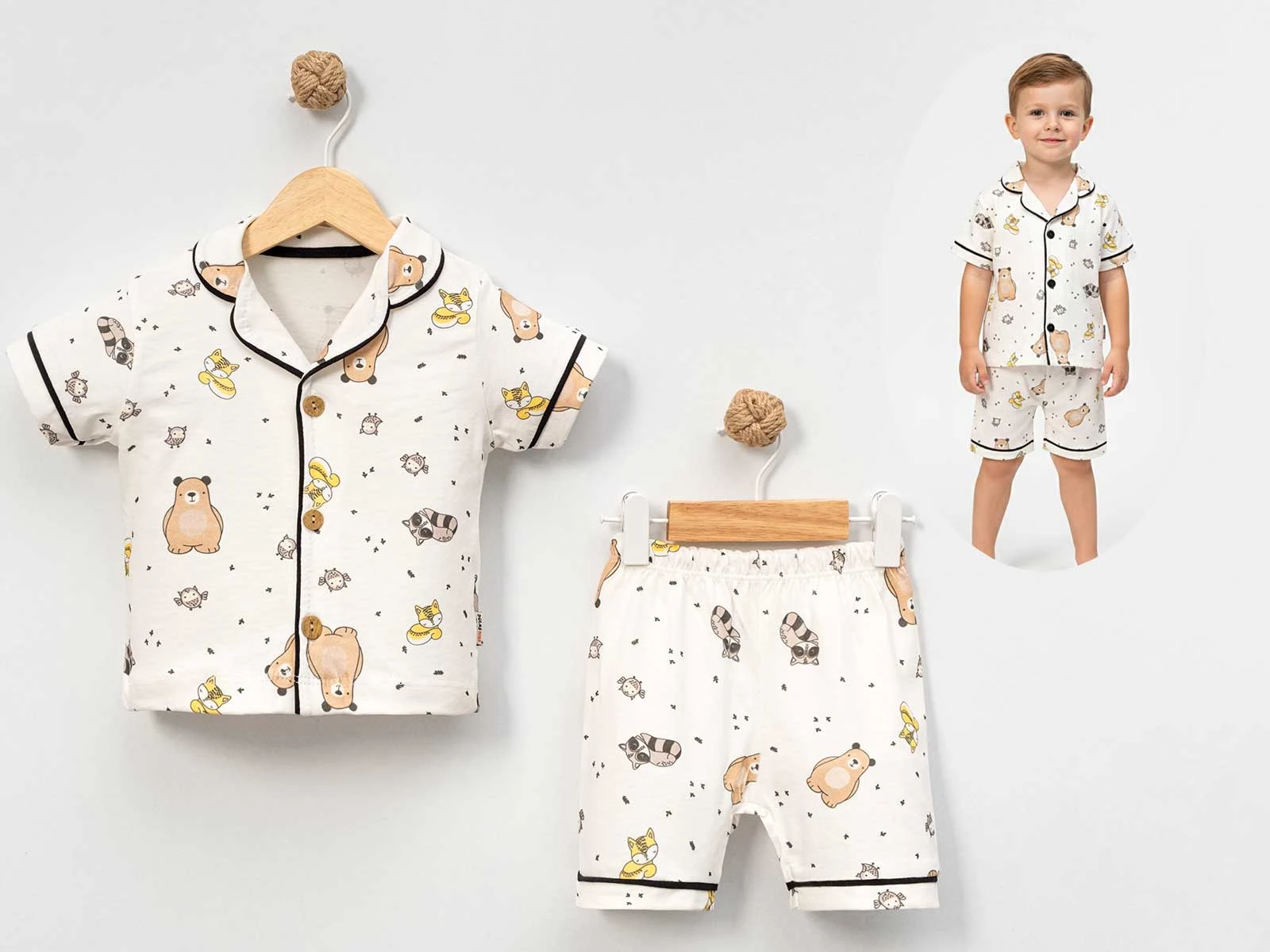 Hayvan Baskılı Erkek Bebe Pijama Takım