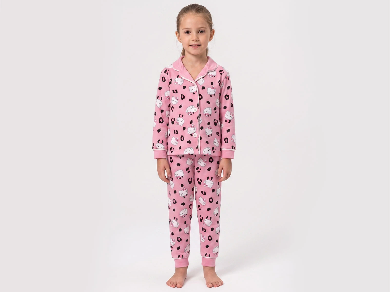 Toptan DOLAŞ Hello Kitty Desenli Kız Pijama Takım Toptan Bebek Çocuk Giyim - Beniz Kids