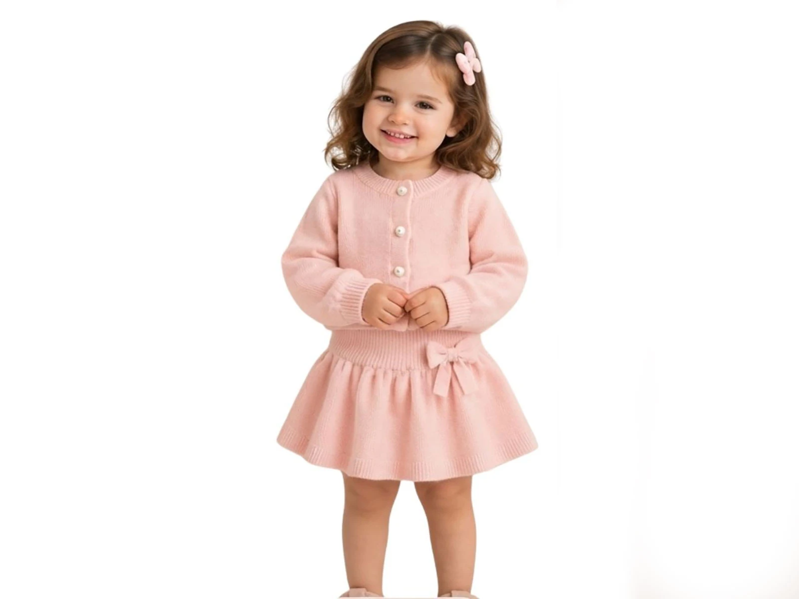 Toptan TOLGA KİDS Hırkalı Sakallı Triko Kumaş Kız Takım Toptan Bebek Çocuk Giyim - Beniz Kids
