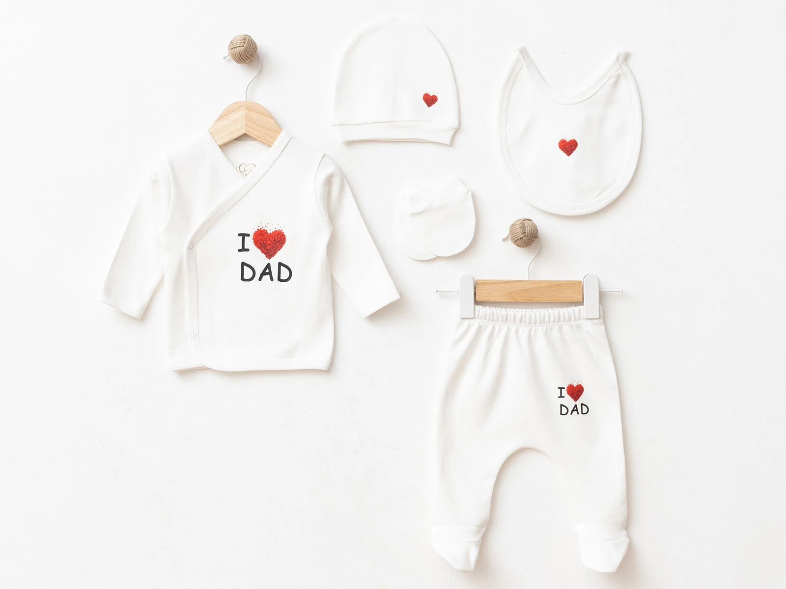 Toptan ESYA I Love Dad Baskılı Unisex 5li Yenidoğan Zıbın Set Toptan Bebek Çocuk Giyim - Beniz Kids