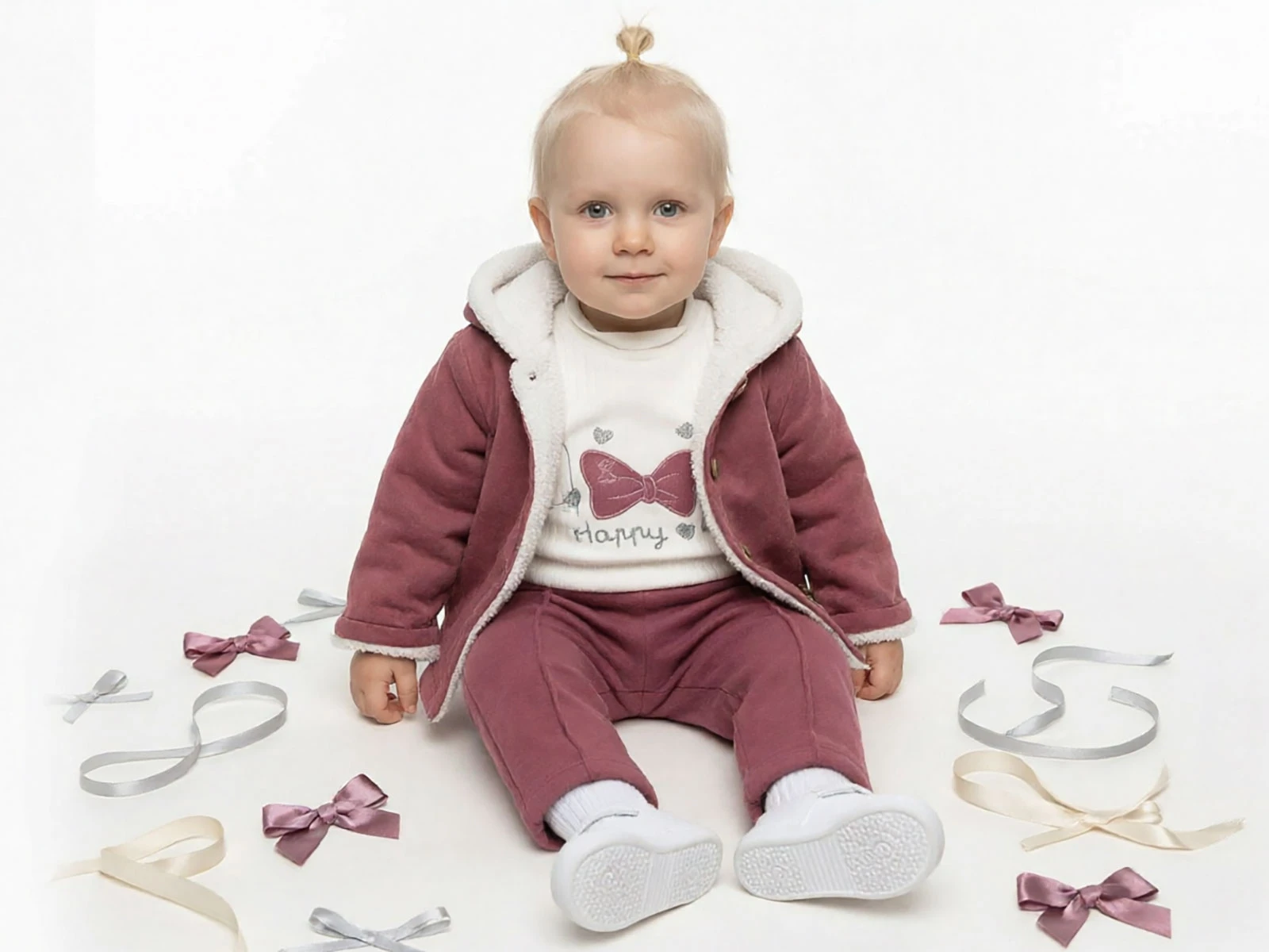 Toptan ELCİ BABY İçi Peluşlu Hırkalı Kız Bebe Üçlü Takım  Toptan Bebek Çocuk Giyim - Beniz Kids