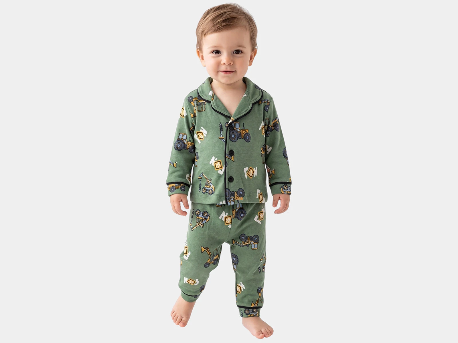 Toptan DOLAŞ İş Makinası Baskılı Erkek Bebek Pijama Takımı Toptan Bebek Çocuk Giyim - Beniz Kids