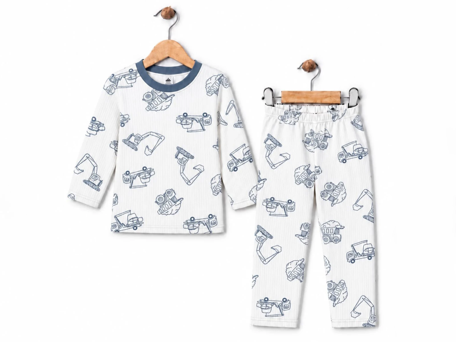 Toptan SÜPERMİNİ İş Makinesi Baskılı Erkek Çocuk Pijama Takımı Toptan Bebek Çocuk Giyim - Beniz Kids