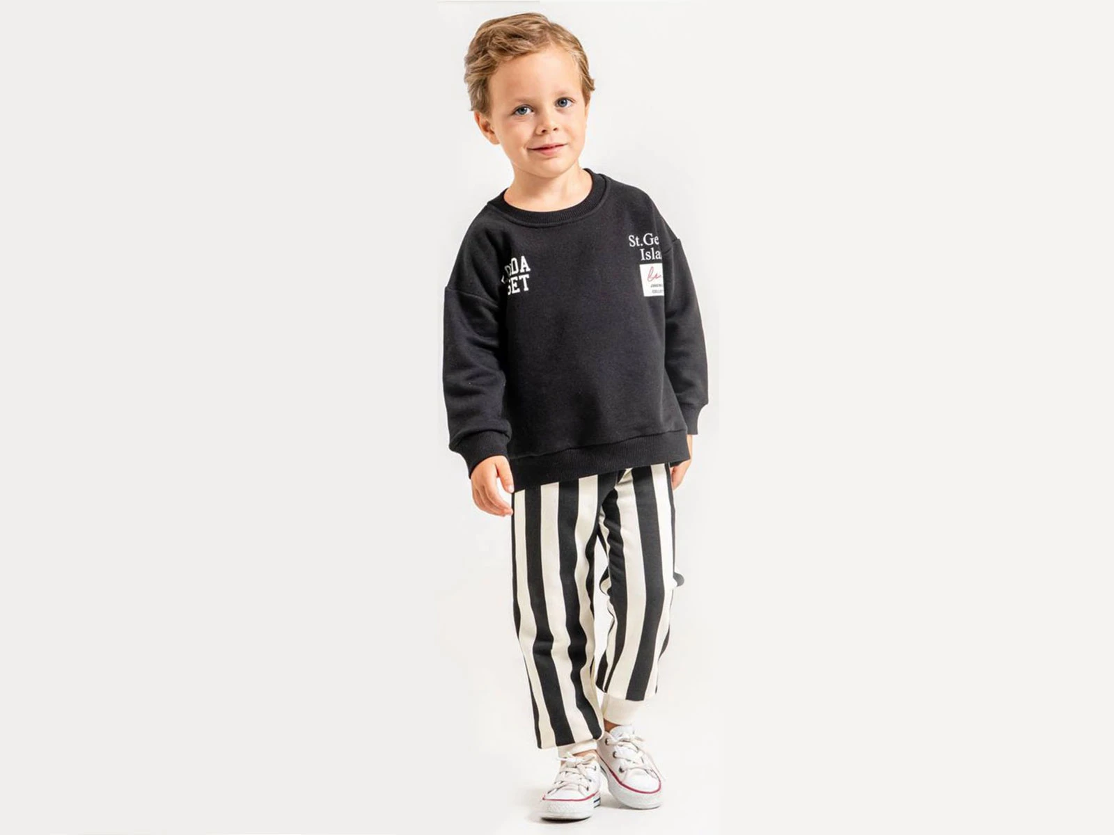 Toptan HARBY Island Baskılı 3 İp Şardonsuz Erkek Takım  Toptan Bebek Çocuk Giyim - Beniz Kids