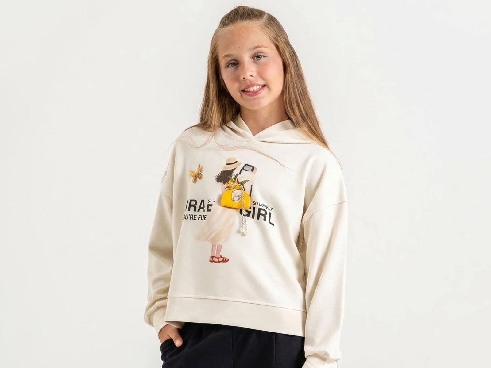 Toptan ÖZ BEBE Kelebek Nakışlı Taş Detaylı Kız Sweat  Toptan Bebek Çocuk Giyim - Beniz Kids