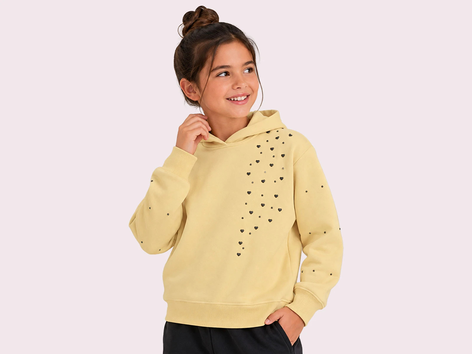 Toptan ROYA KİDS Kalp Baskılı Kapşonlu 3 İp Şardonlu Kız Sweat  Toptan Bebek Çocuk Giyim - Beniz Kids