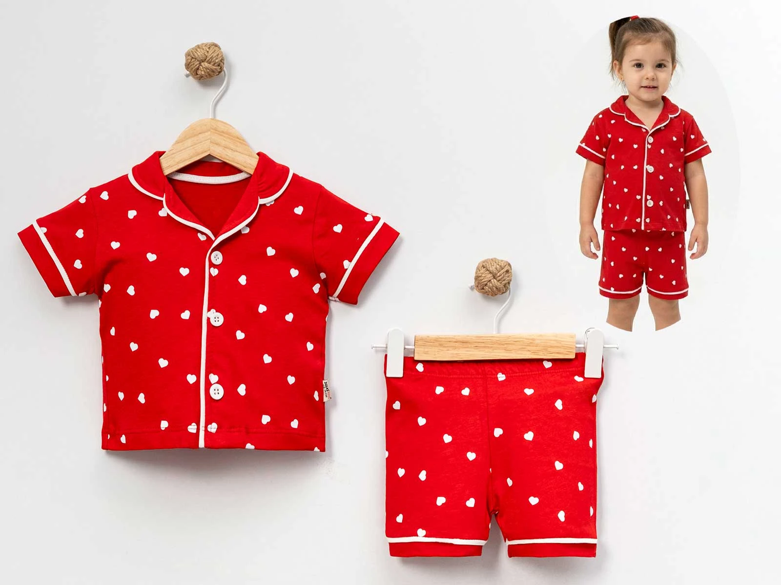 Kalp Baskılı Kız Bebe Pijama Takım 