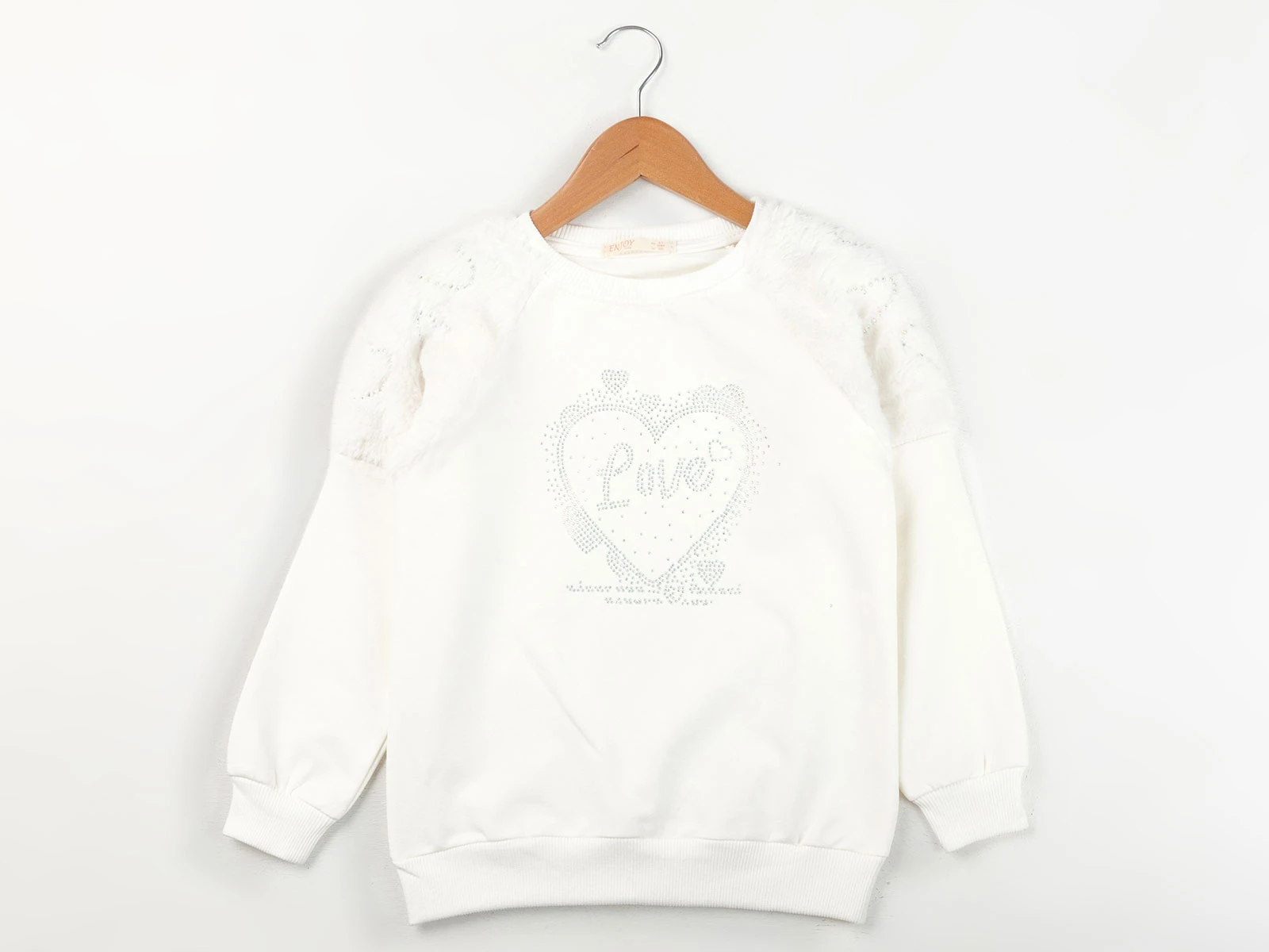 Toptan ENJOY BABY Kalp Baskılı Taş Detaylı 2 İp Şardonlu Kız Sweat  Toptan Bebek Çocuk Giyim - Beniz Kids