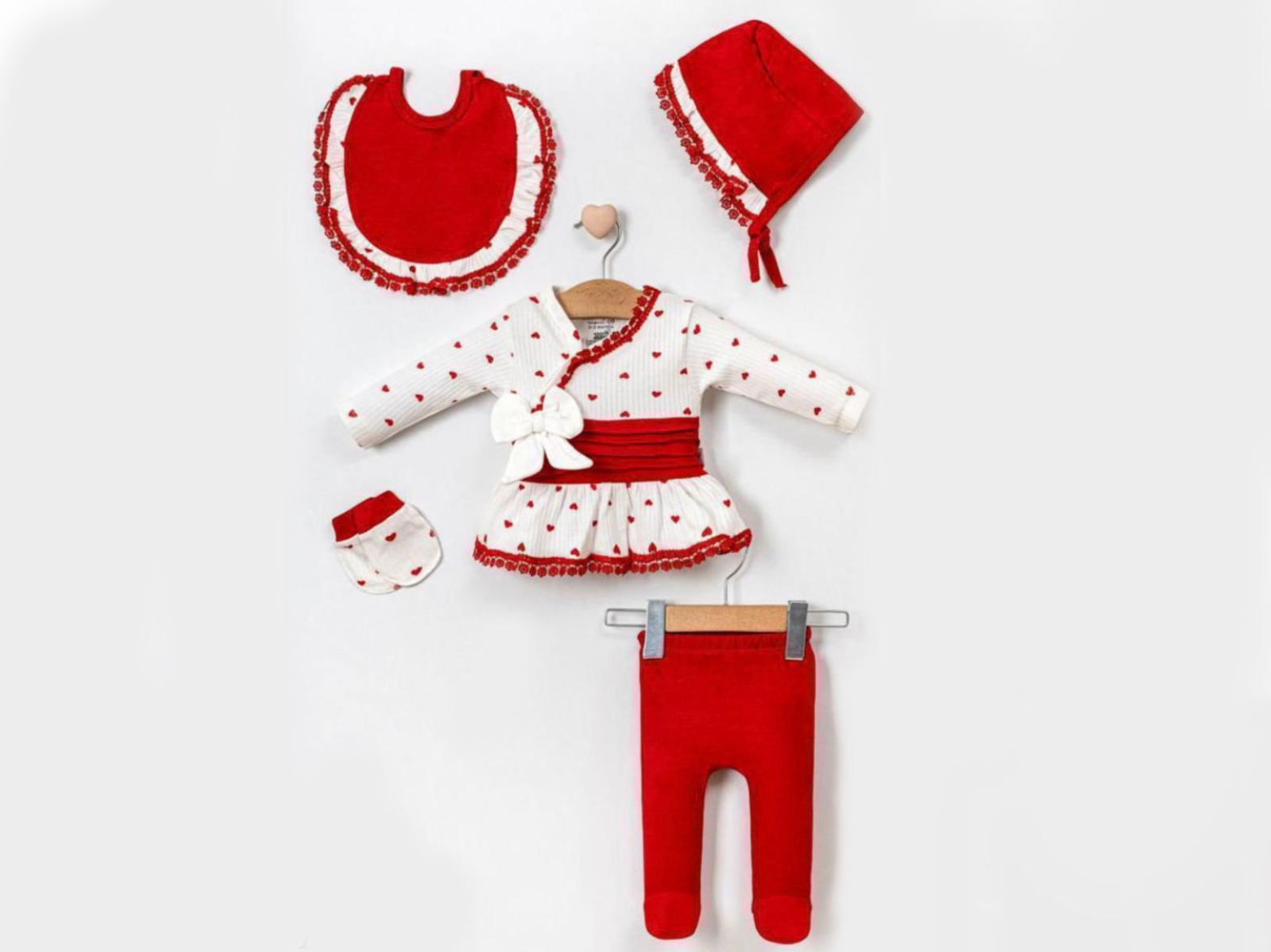 Kalp Desenli 5 Li Kız Bebe Set