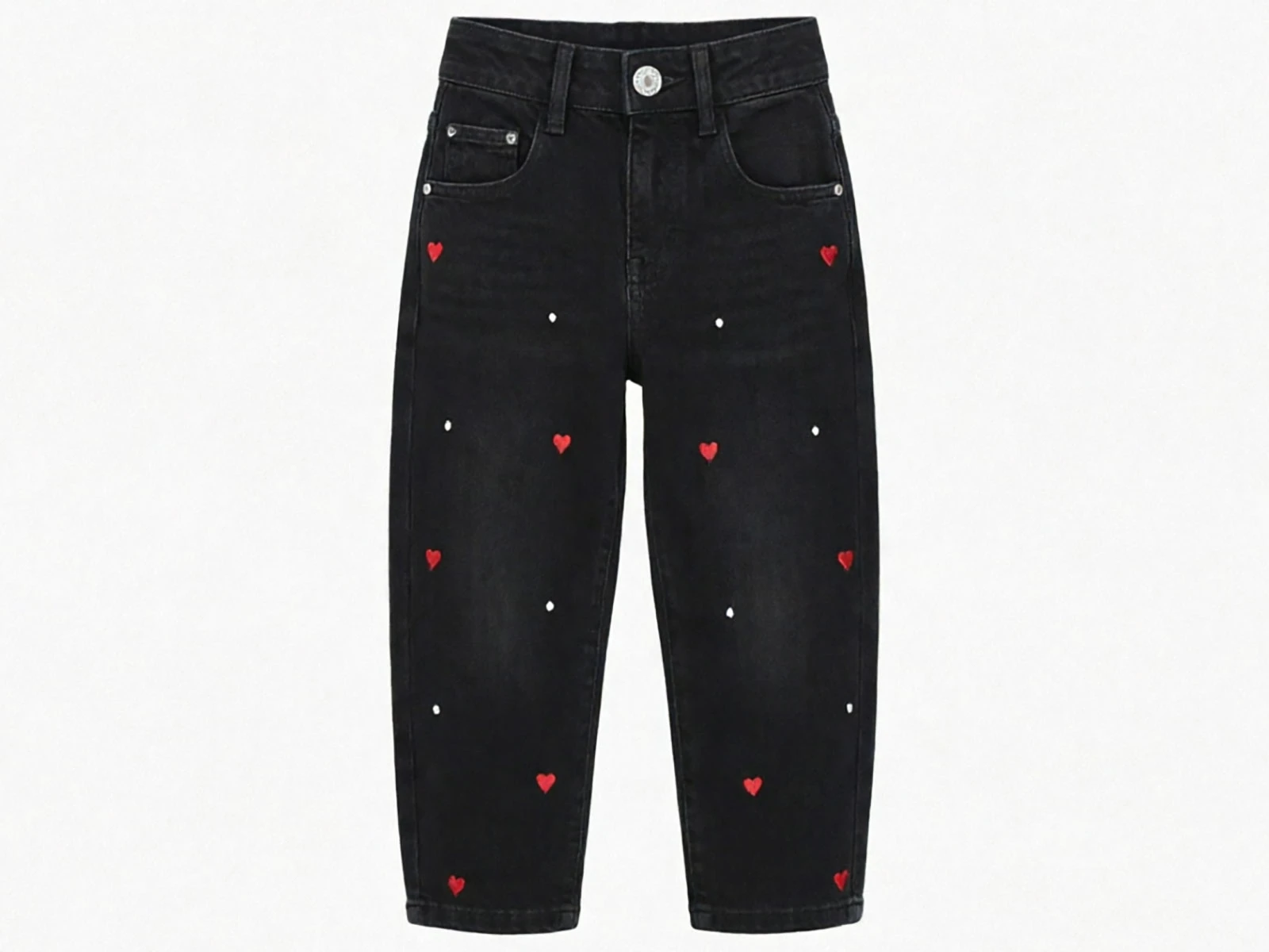 Toptan SERCİNO Kalp Desenli Baggy Kız Kot Pantolon  Toptan Bebek Çocuk Giyim - Beniz Kids