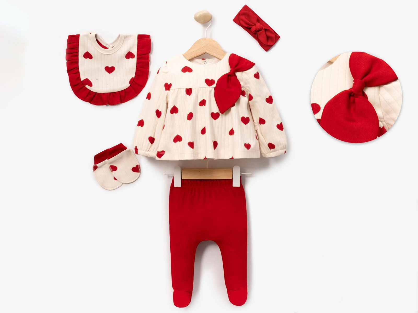 Kalp Desenli Kız Bebe 5 Li Set