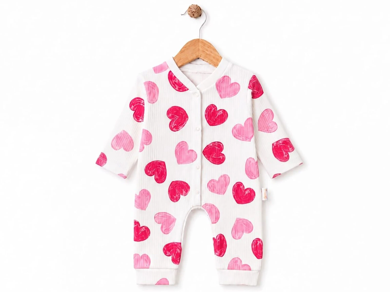 Toptan SÜPERMİNİ  Kalp Desenli Kız Bebe Tulum Toptan Bebek Çocuk Giyim - Beniz Kids