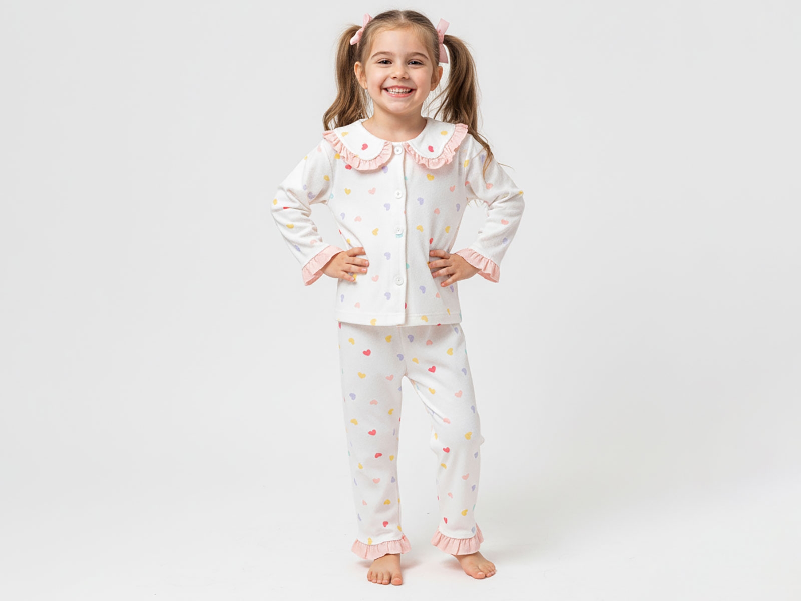 Kalp Desenli Kız Pijama Takım
