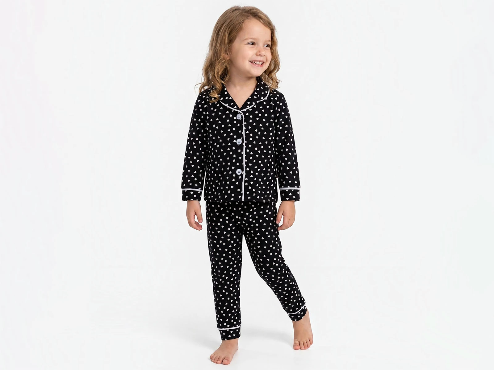 Toptan DOLAŞ Kalp Desenli Kız Pijama Takım Toptan Bebek Çocuk Giyim - Beniz Kids