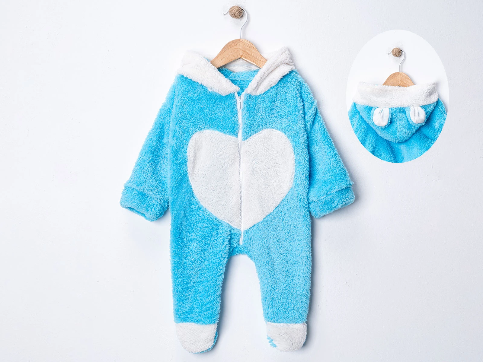 Toptan DENİTO Kalp Detaylı Kız Bebek Welsoft Peluş Tulum Toptan Bebek Çocuk Giyim - Beniz Kids