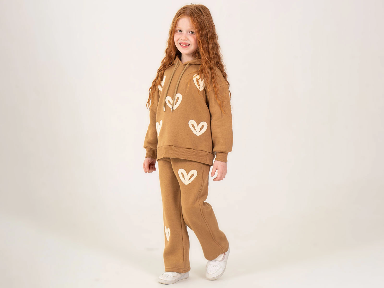 Toptan LUMİİ Kalp Nakışlı 3 İp Şardonlu Kız Takım  Toptan Bebek Çocuk Giyim - Beniz Kids