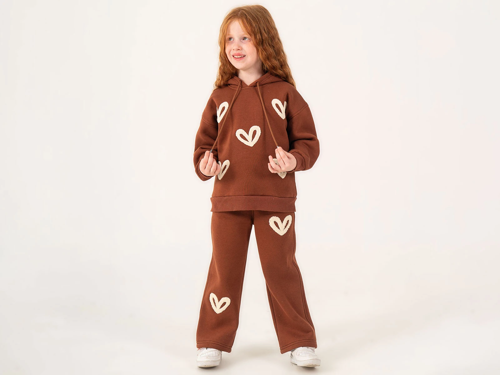 Toptan LUMİİ Kalp Nakışlı 3 İp Şardonlu Kız Takım  Toptan Bebek Çocuk Giyim - Beniz Kids