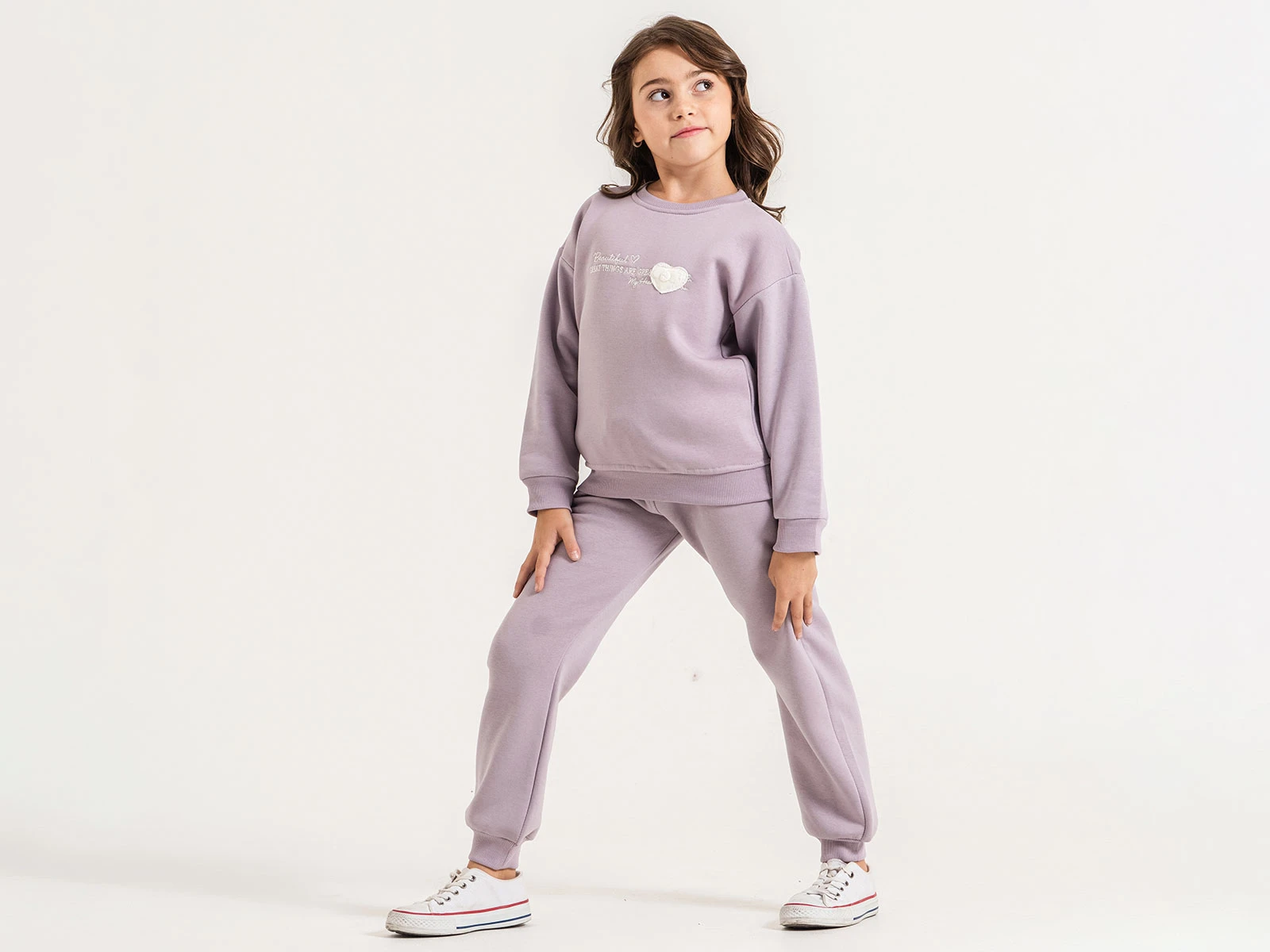 Toptan YAVRUCAK Kalp Nakışlı 3 İp Şardonlu Kız Takım  Toptan Bebek Çocuk Giyim - Beniz Kids