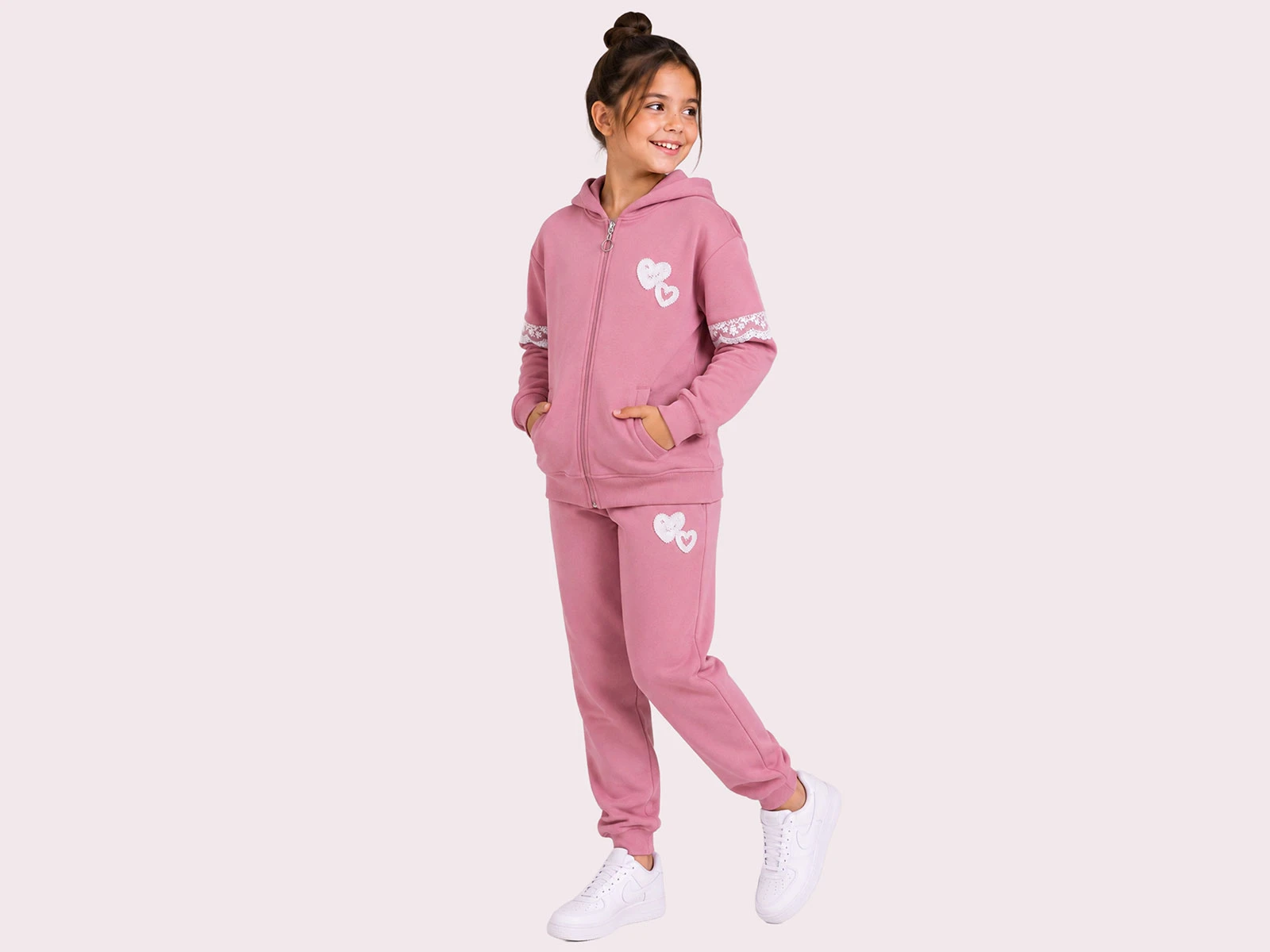 Toptan ROYA KİDS Kalp Nakışlı Dantel Detaylı 3 İp Şardonlu Kız Takım  Toptan Bebek Çocuk Giyim - Beniz Kids