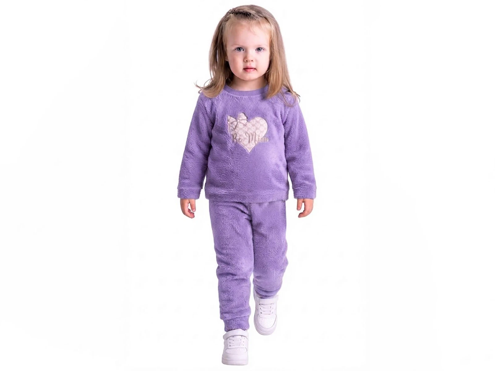 Toptan LİZARD Kalp Nakışlı Well Soft Peluş Kız Takım  Toptan Bebek Çocuk Giyim - Beniz Kids