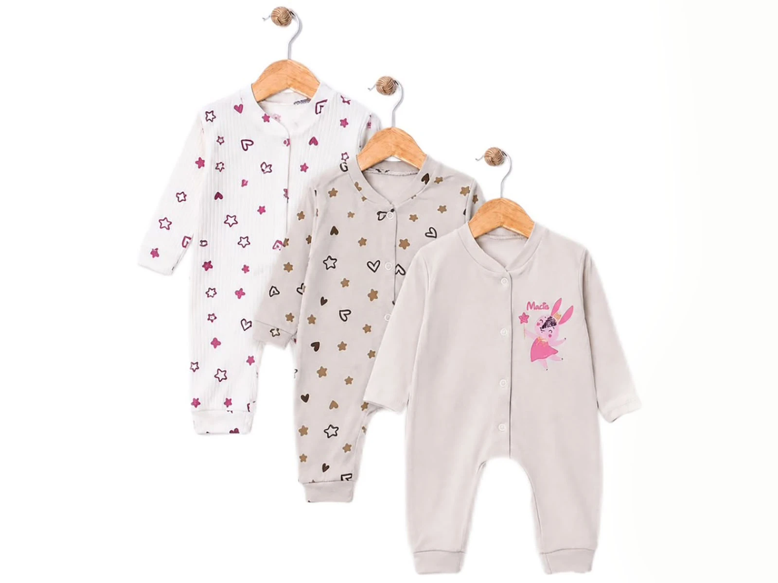 Toptan SÜPERMİNİ  Kalp & Yıldız Desenli Kız Bebe Üçlü Takım  Toptan Bebek Çocuk Giyim - Beniz Kids