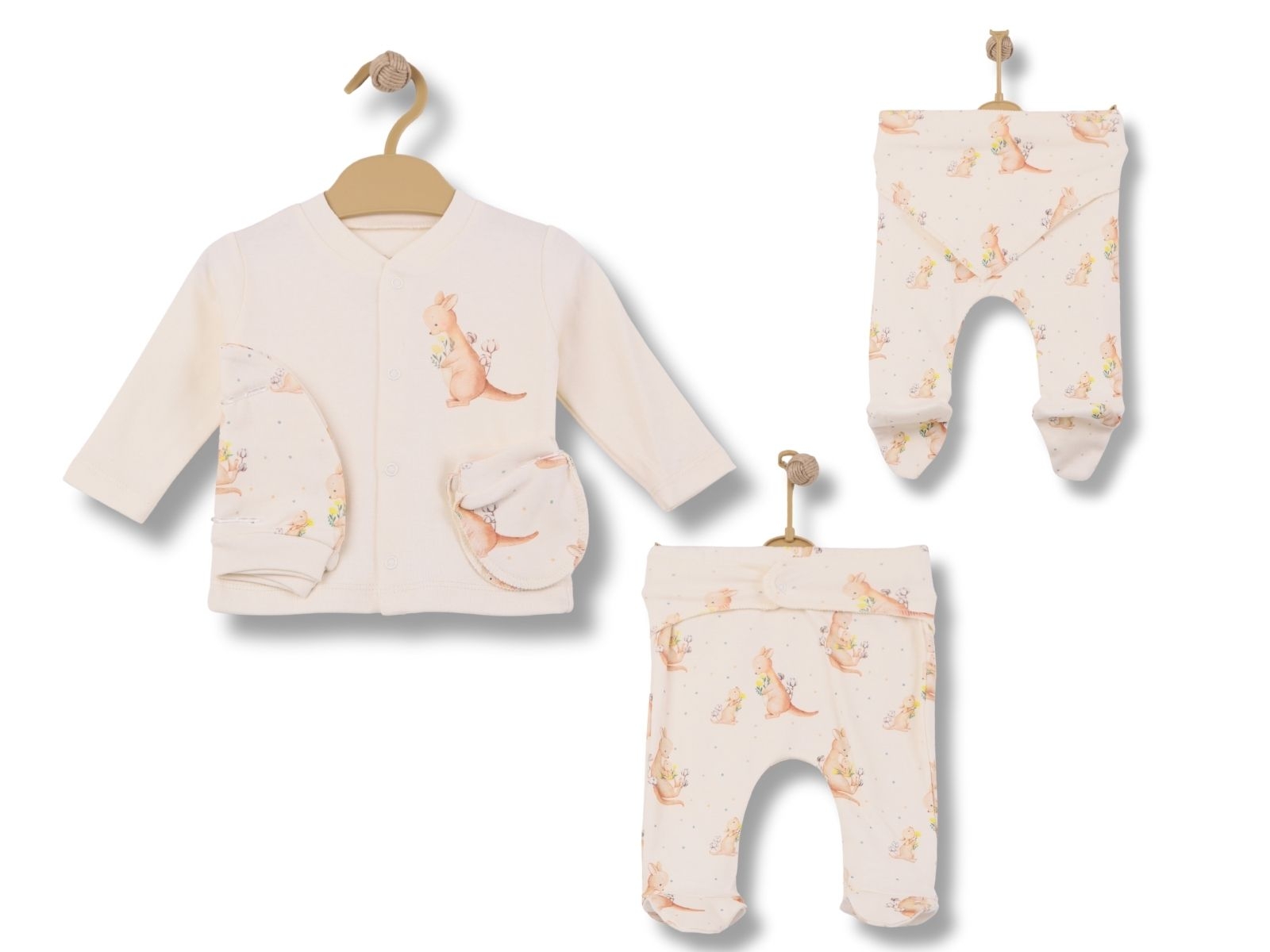 Kanguru Desenli Yenidoğan Unisex 5li Set