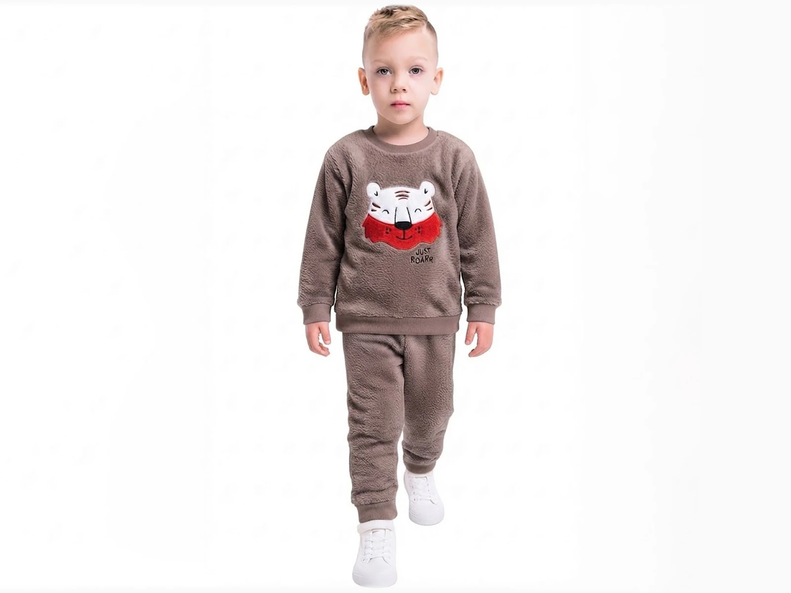 Toptan LİZARD Kaplan Nakışlı Well Soft Peluş Erkek Takım  Toptan Bebek Çocuk Giyim - Beniz Kids