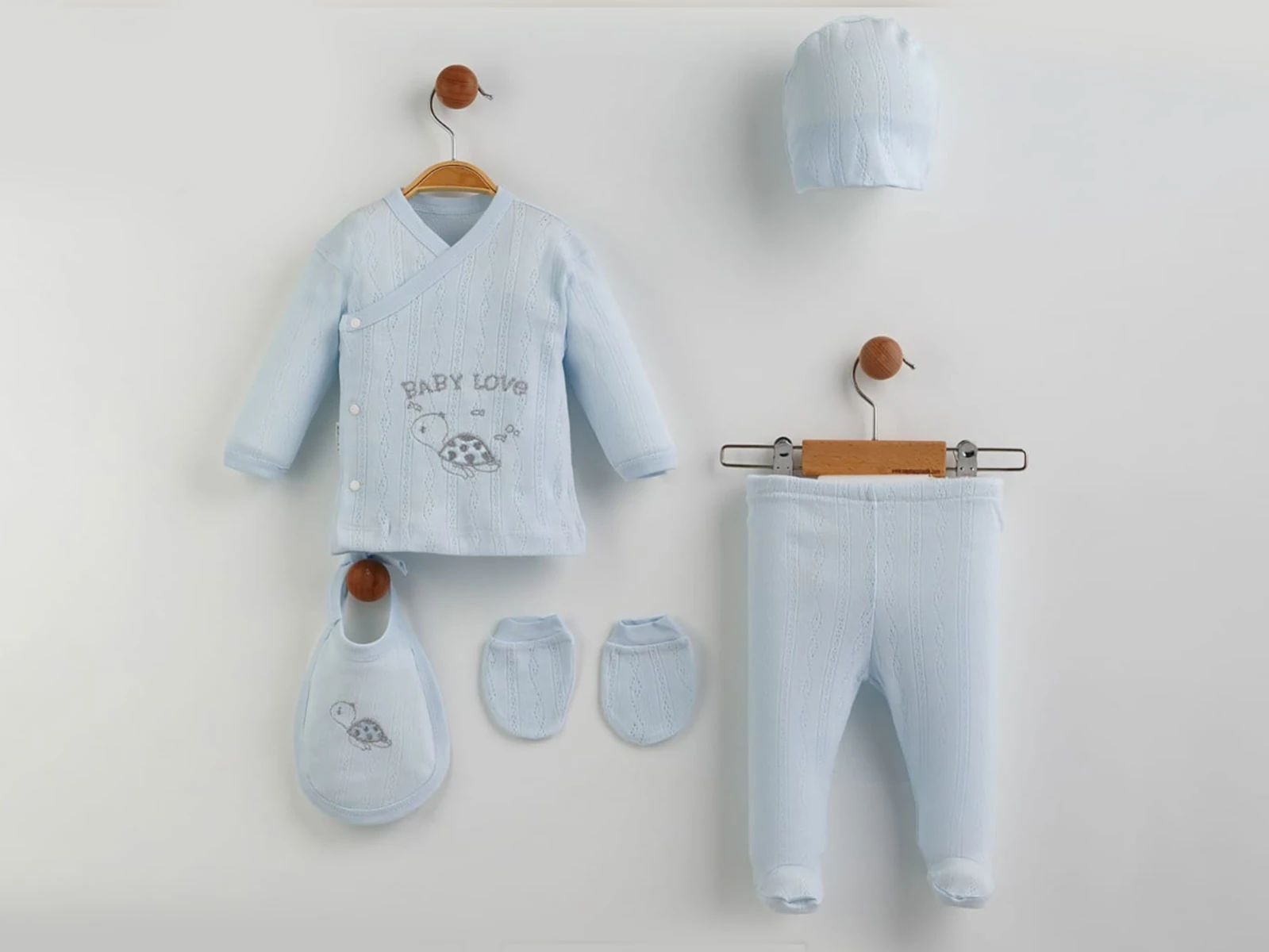 Toptan ZIPIR Kaplumbağa Nakışlı Erkek 5li Yenidoğan Zıbın Set Toptan Bebek Çocuk Giyim - Beniz Kids