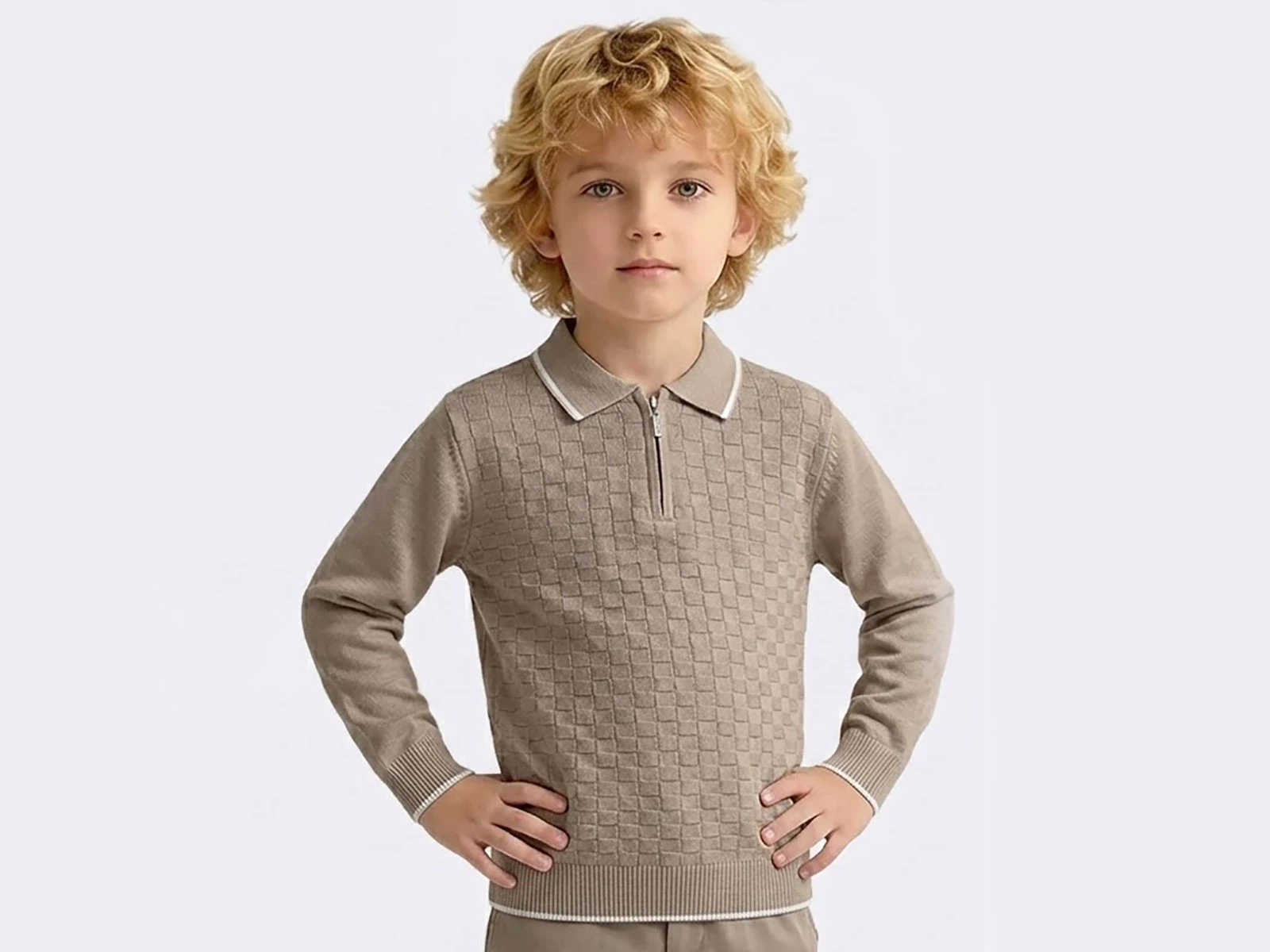 Toptan METEX Kare Desenli Triko Polo Yaka Erkek Sweat  Toptan Bebek Çocuk Giyim - Beniz Kids