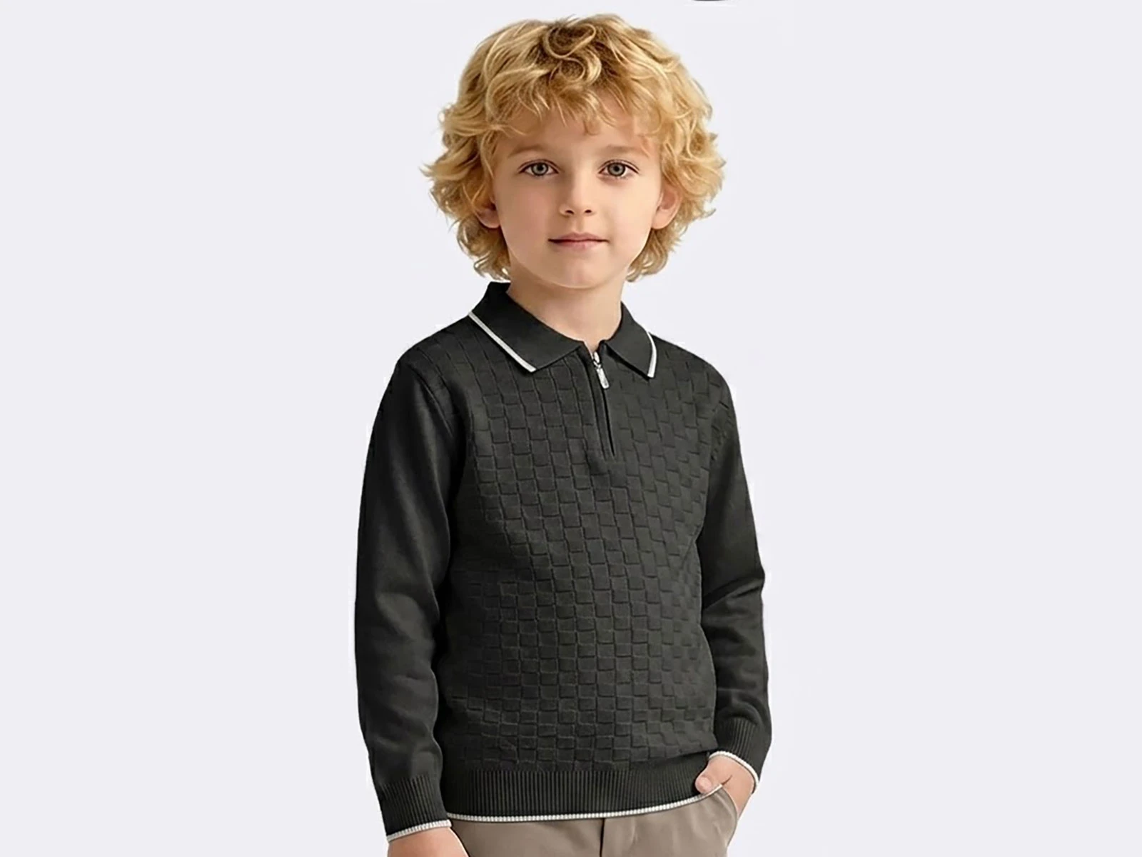Toptan METEX Kare Desenli Triko Polo Yaka Erkek Sweat  Toptan Bebek Çocuk Giyim - Beniz Kids