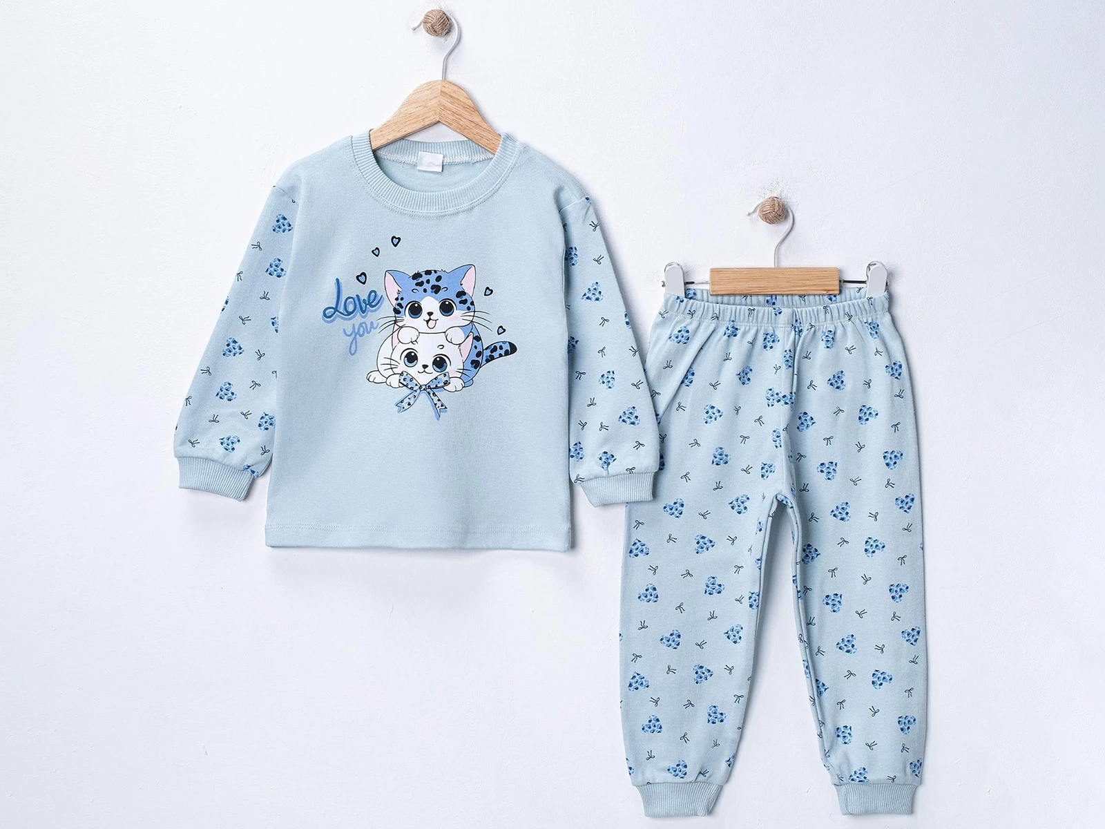 Kedi Baskılı  Kız Pijama Takım 
