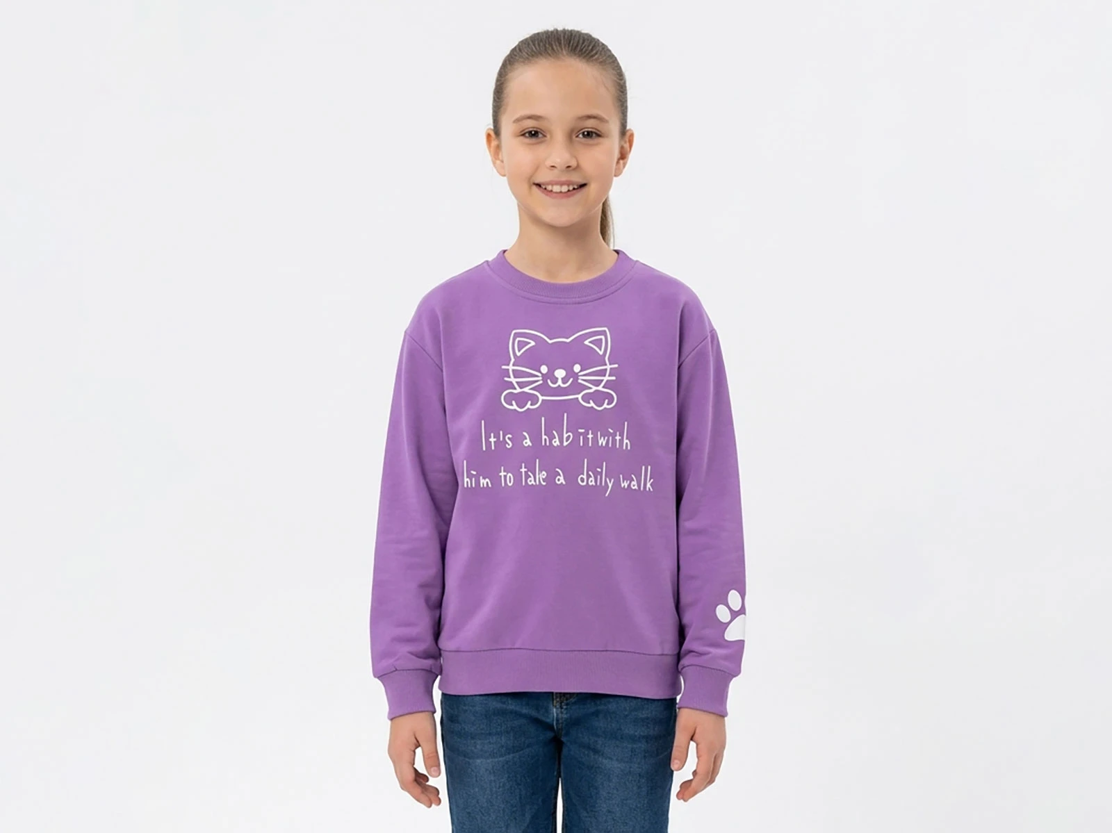 Toptan İ-CAN Kedi Baskılı Kız Sweat Toptan Bebek Çocuk Giyim - Beniz Kids