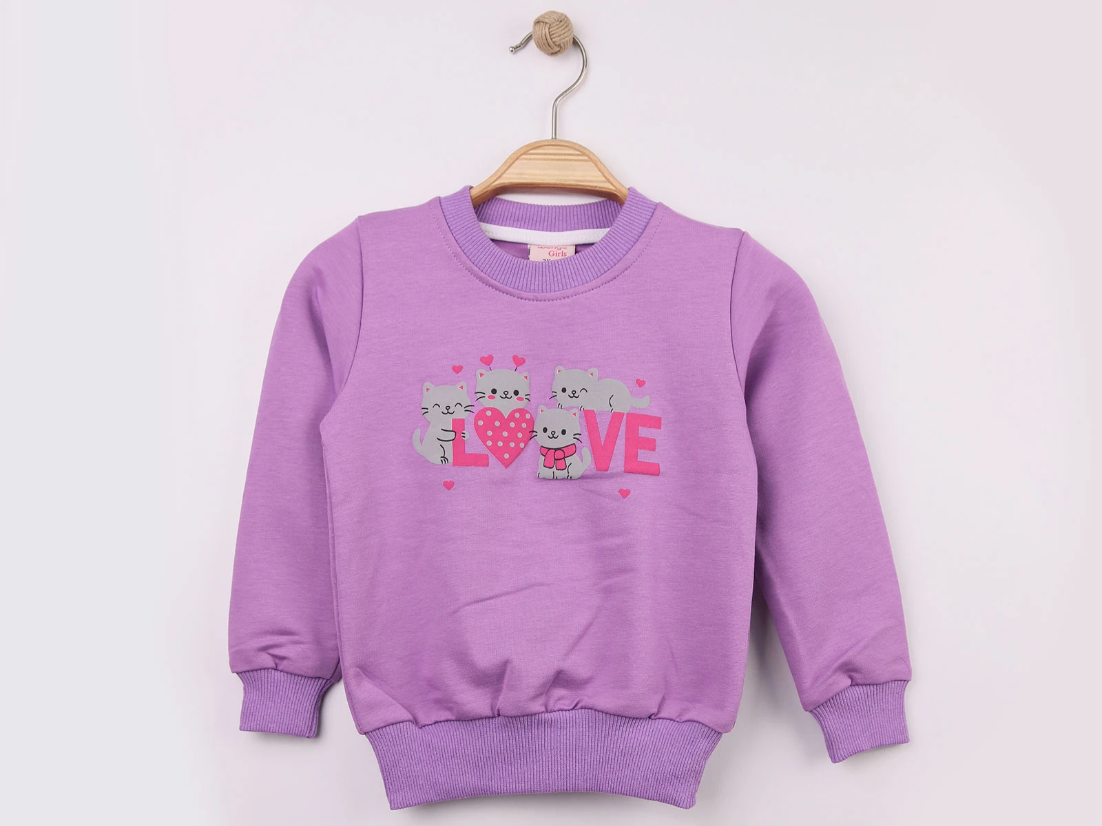 Toptan WENGE KİDS Kedi & Love Baskılı Kız Sweat  Toptan Bebek Çocuk Giyim - Beniz Kids