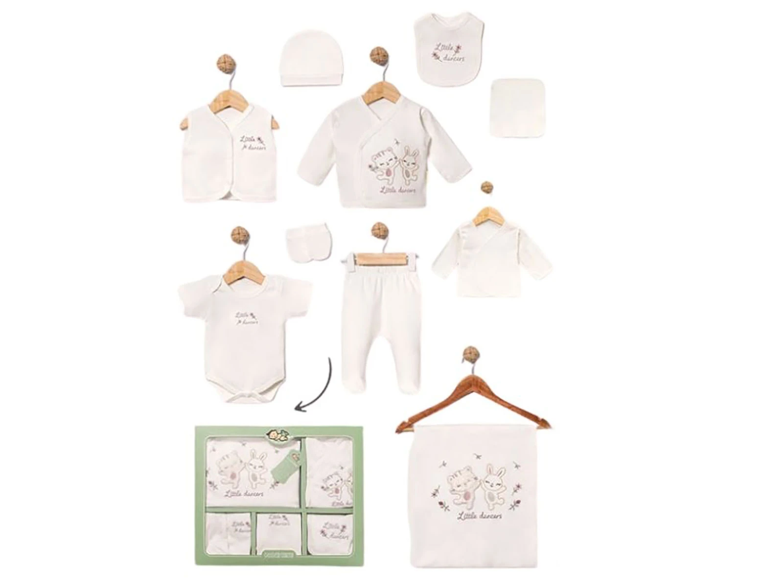 Toptan BABY ZUHU Kedi Tavşan Detay 10'lu Hastane Çıkışı Kız Bebek Zıbın Set Toptan Bebek Çocuk Giyim - Beniz Kids