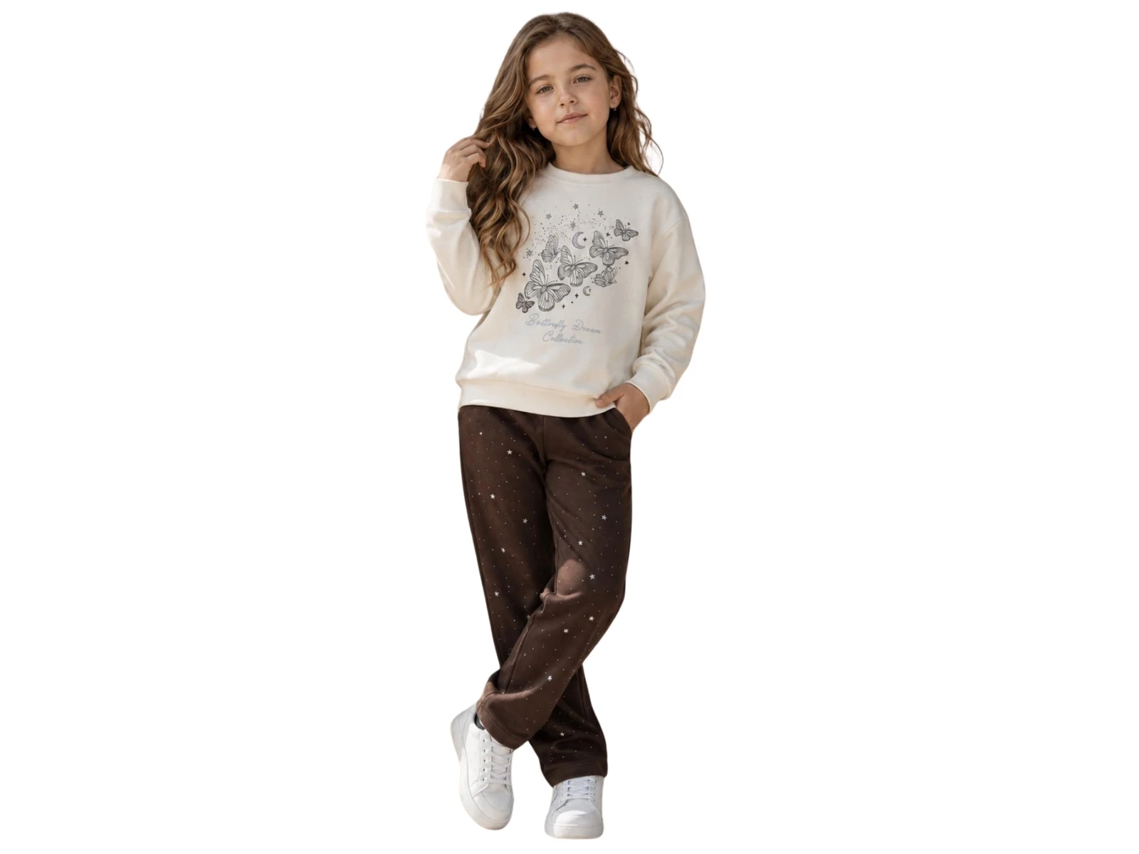 Toptan LADY GOLD Kelebek Baskılı Taş Detaylı Kız Takım  Toptan Bebek Çocuk Giyim - Beniz Kids