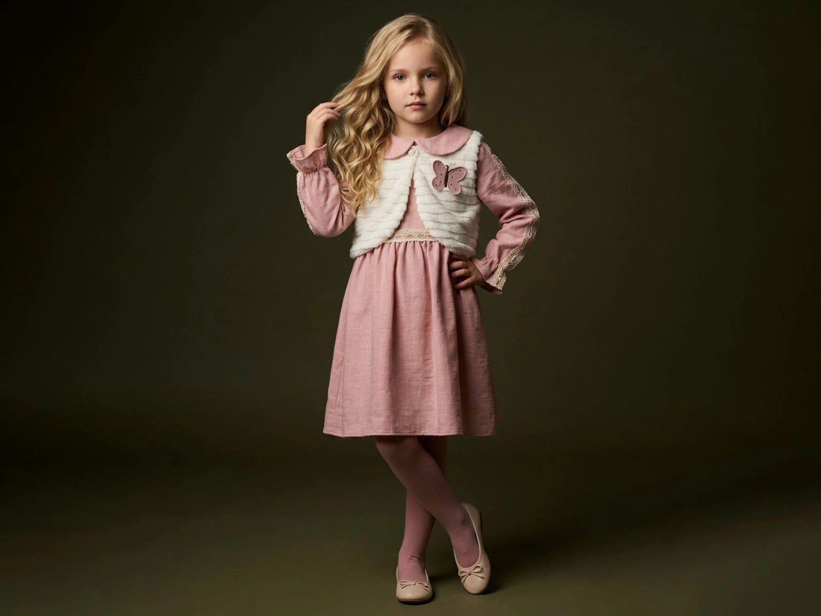 Toptan LADY GOLD Kelebek Detay Kız Çocuk Elbise Toptan Bebek Çocuk Giyim - Beniz Kids