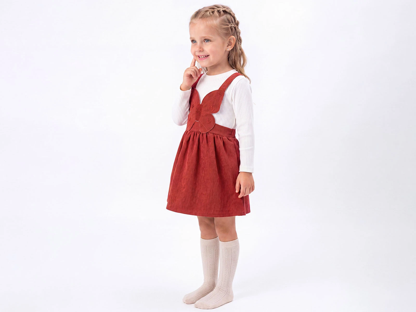 Toptan ÇİLEK BEBE Kelebek Detaylı Kadife Kız Salopet Takım Toptan Bebek Çocuk Giyim - Beniz Kids