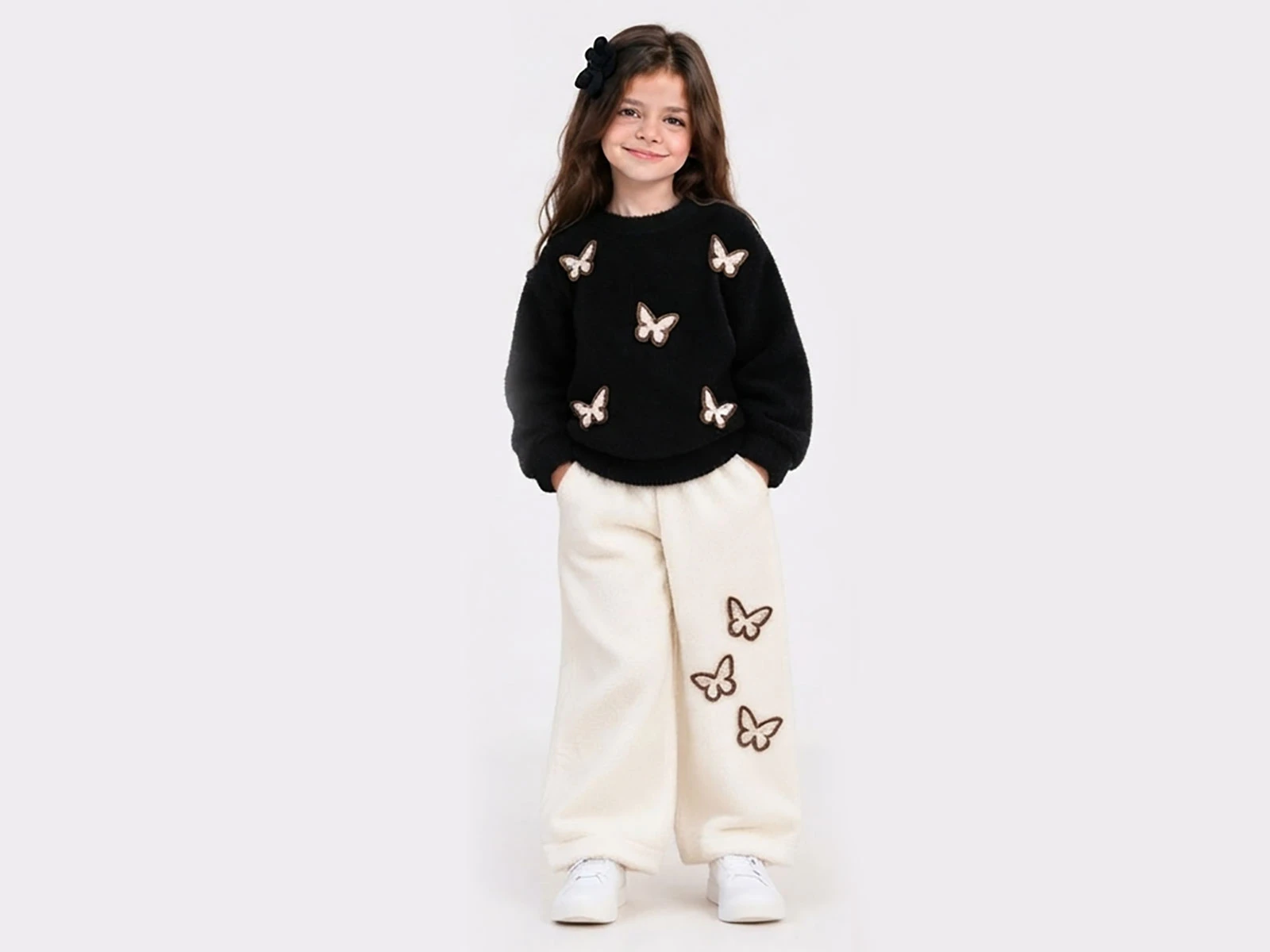Toptan TOLGA KİDS Kelebek Detaylı Sakallı Triko Kumaş Kız Takım Toptan Bebek Çocuk Giyim - Beniz Kids